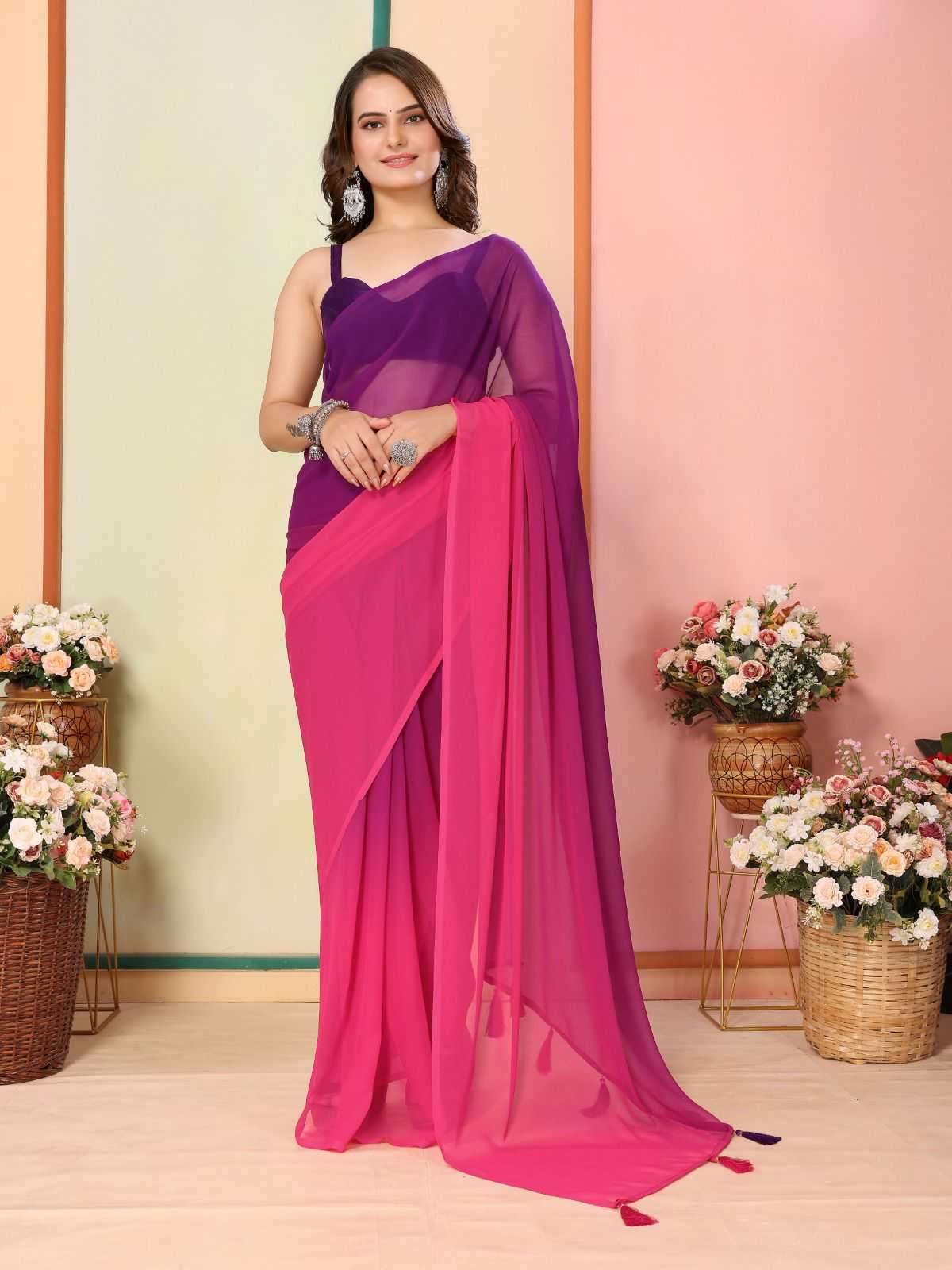 korea stylish georgette pleats are stitch size adjust belt one minute saree