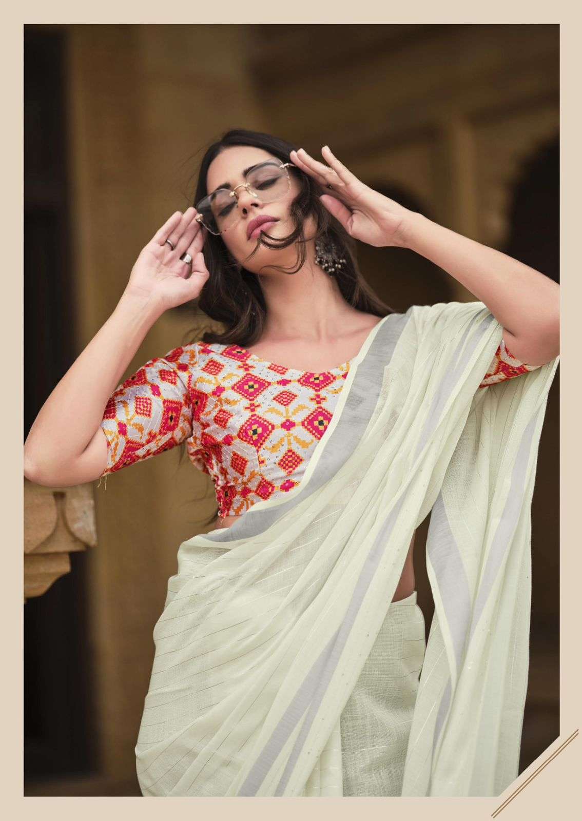  LT Fabrics Black & White Linen designer Pure Linen Silk saree
