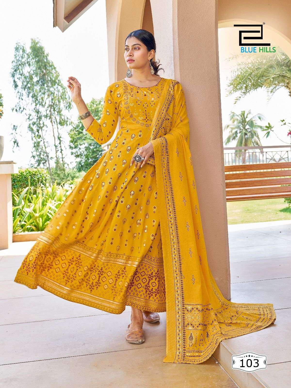 Masakali Heavy Rayon Printed Long Gown with Dupatta