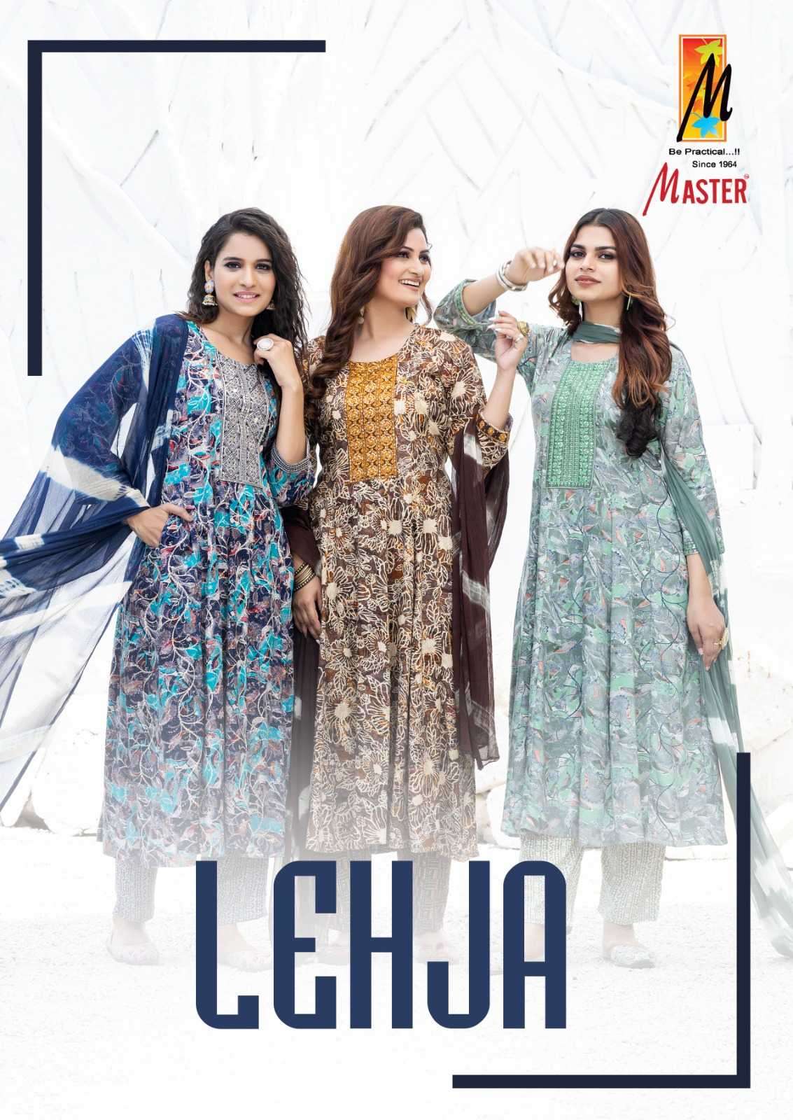 master lehja series 101-108 rayon print ghera readymade suit 