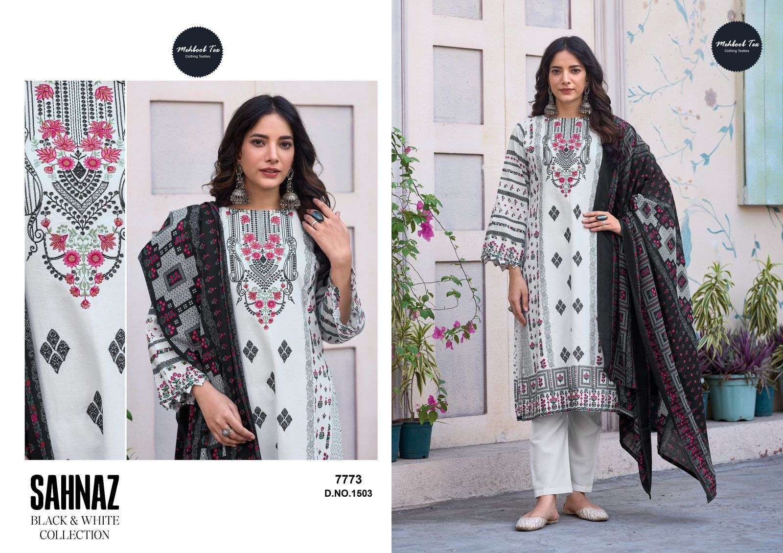 Mehbbob tex 1503-1504 sahnaz black &white LUXURY LAWN suit