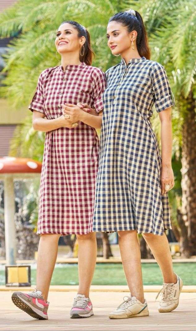 MiDi Pure cotton Short MiDi Style checks Print Collection