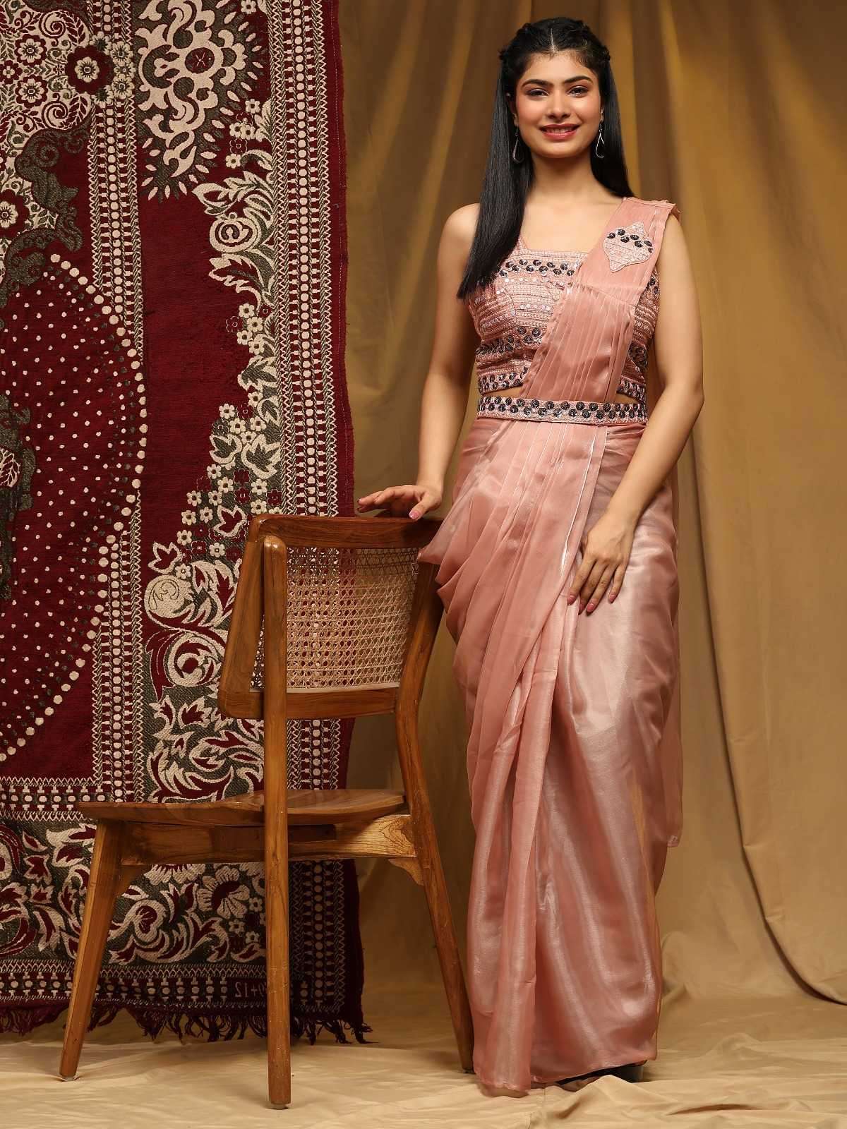pr a276 fancy organza embroidered belt thread work readymade saree