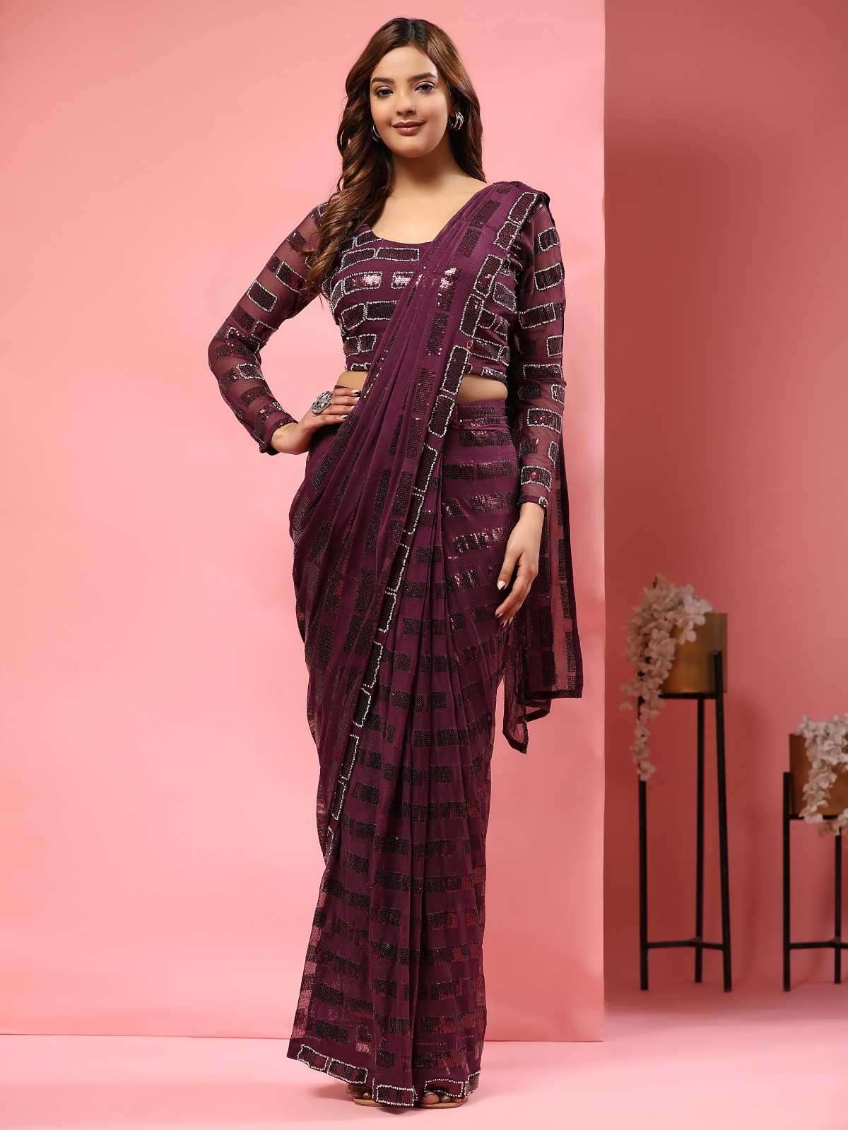 pr a326 new trendy georgette embroidery border readymade saree