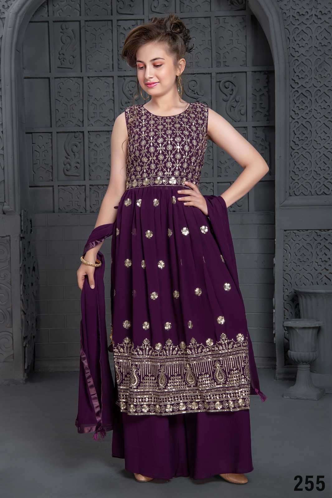pr aaradhna vol 36 series 253-258 Georgette readymade kids wear suit 