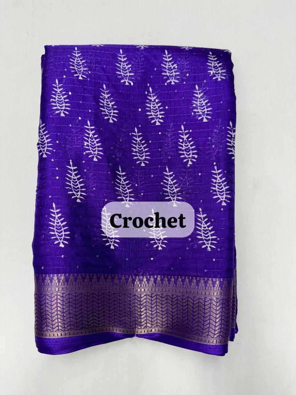 pr crochet on dola doby fancy border regular use purple saree