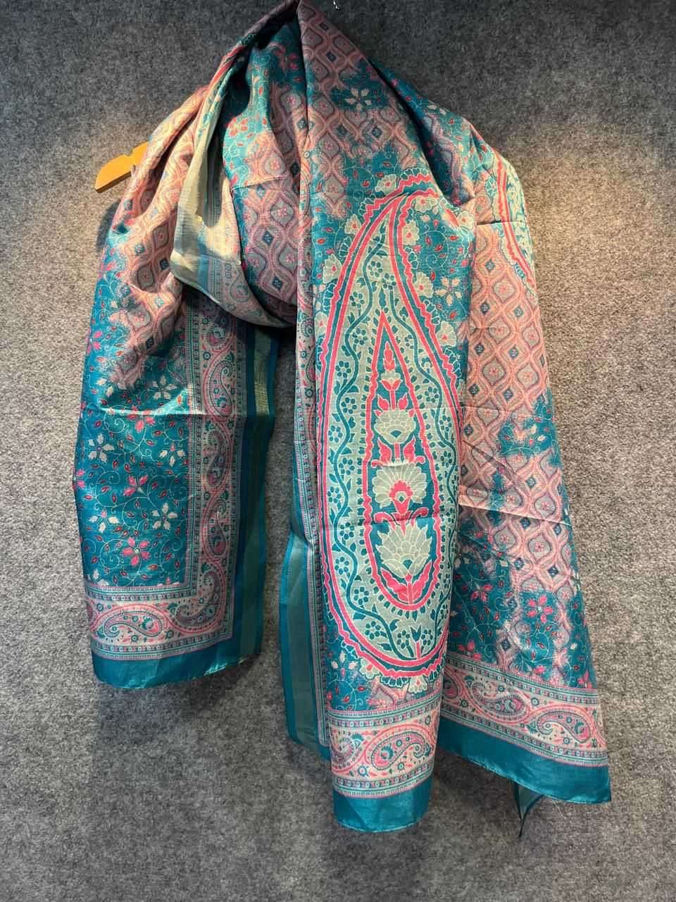 pr digital printed colour addition fancy regular use tussar silk dupatta 