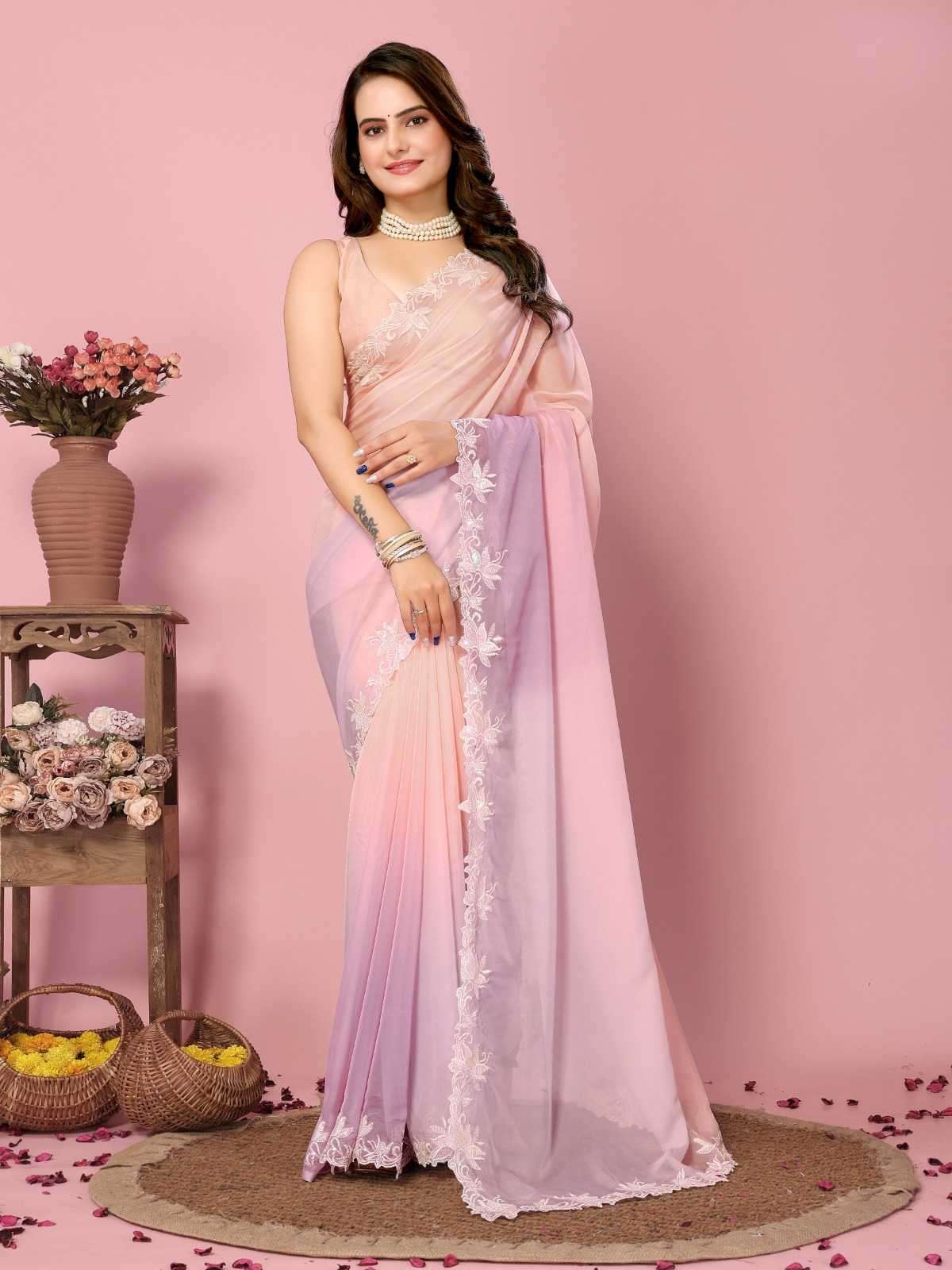 pr kamal Organza Silk embroidery saree