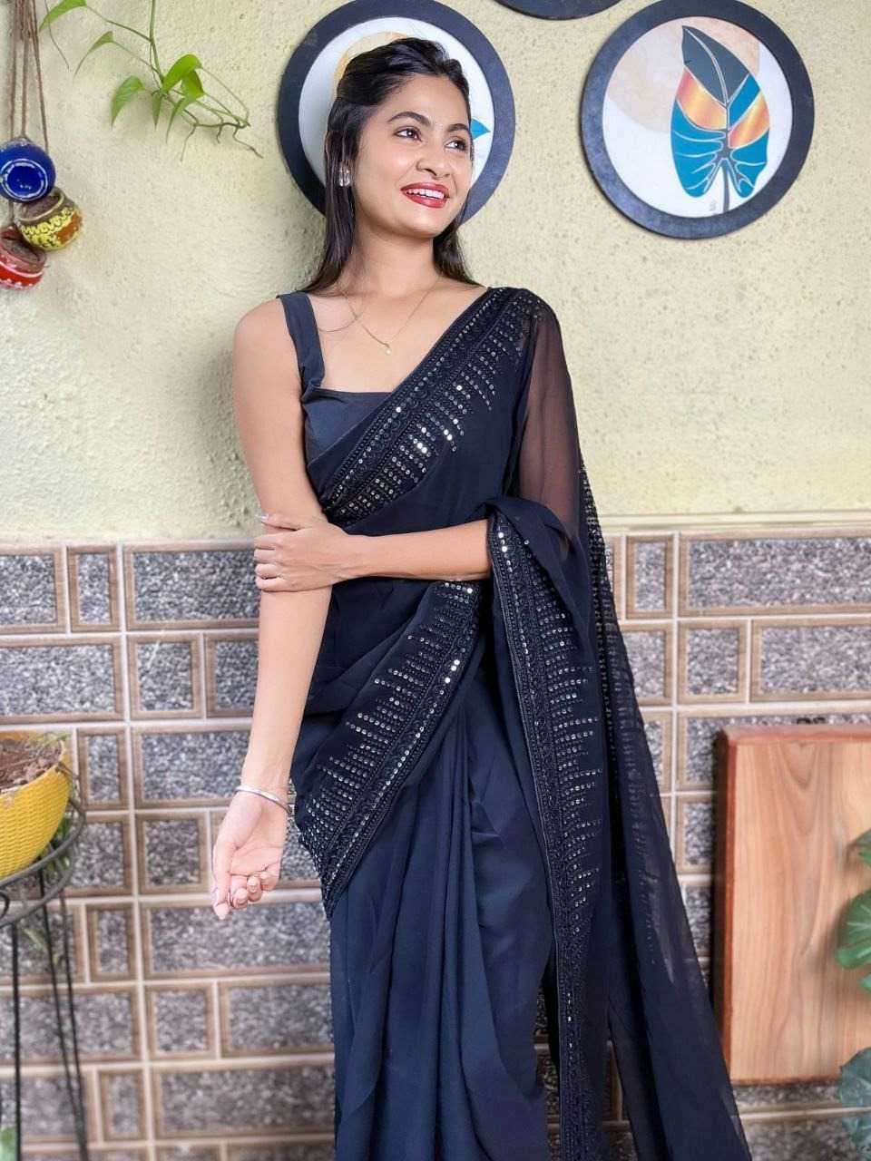 pr kc 744 georgette adorable design sequence work saree with blouse