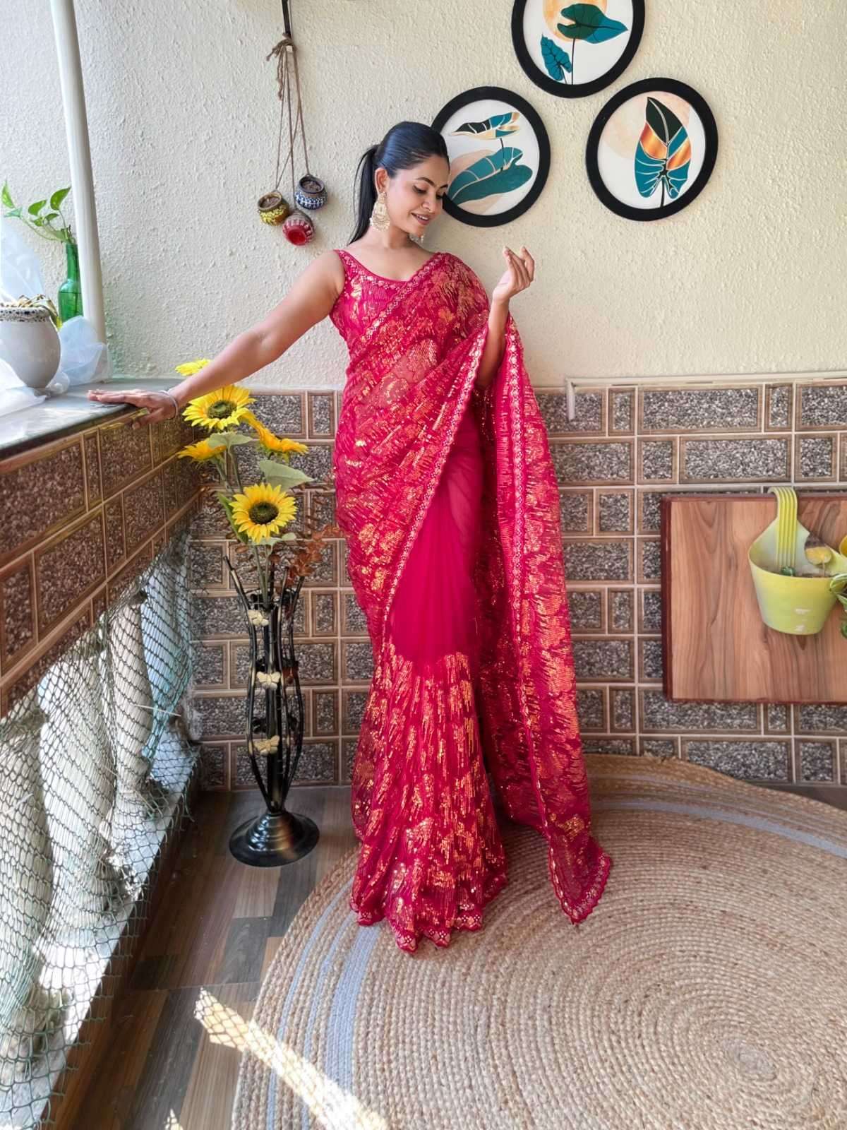 pr kc 808 new trendy mono net sequence work fancy adorable designer saree