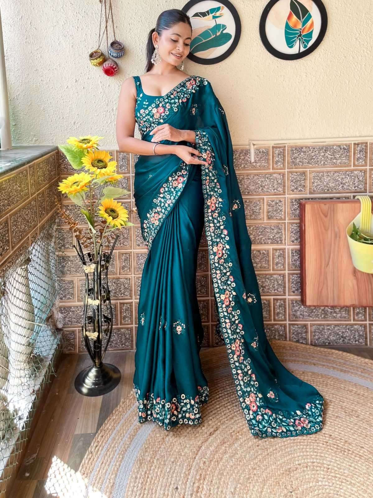 pr kc 820 ethnic design Satin chiffon Sequence work party wear saree