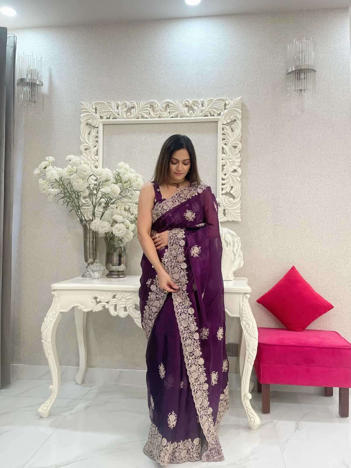 pr kc 824 fancy jimmy chu pretty look spark zari work saree with blouse