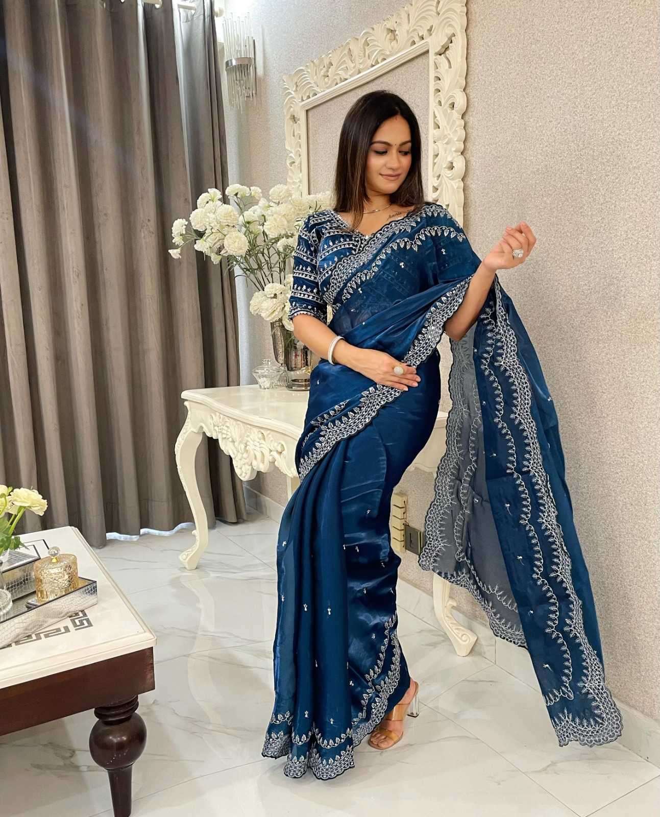 pr kc 825 new trendy jimmy chu silk amazing sequins work saree