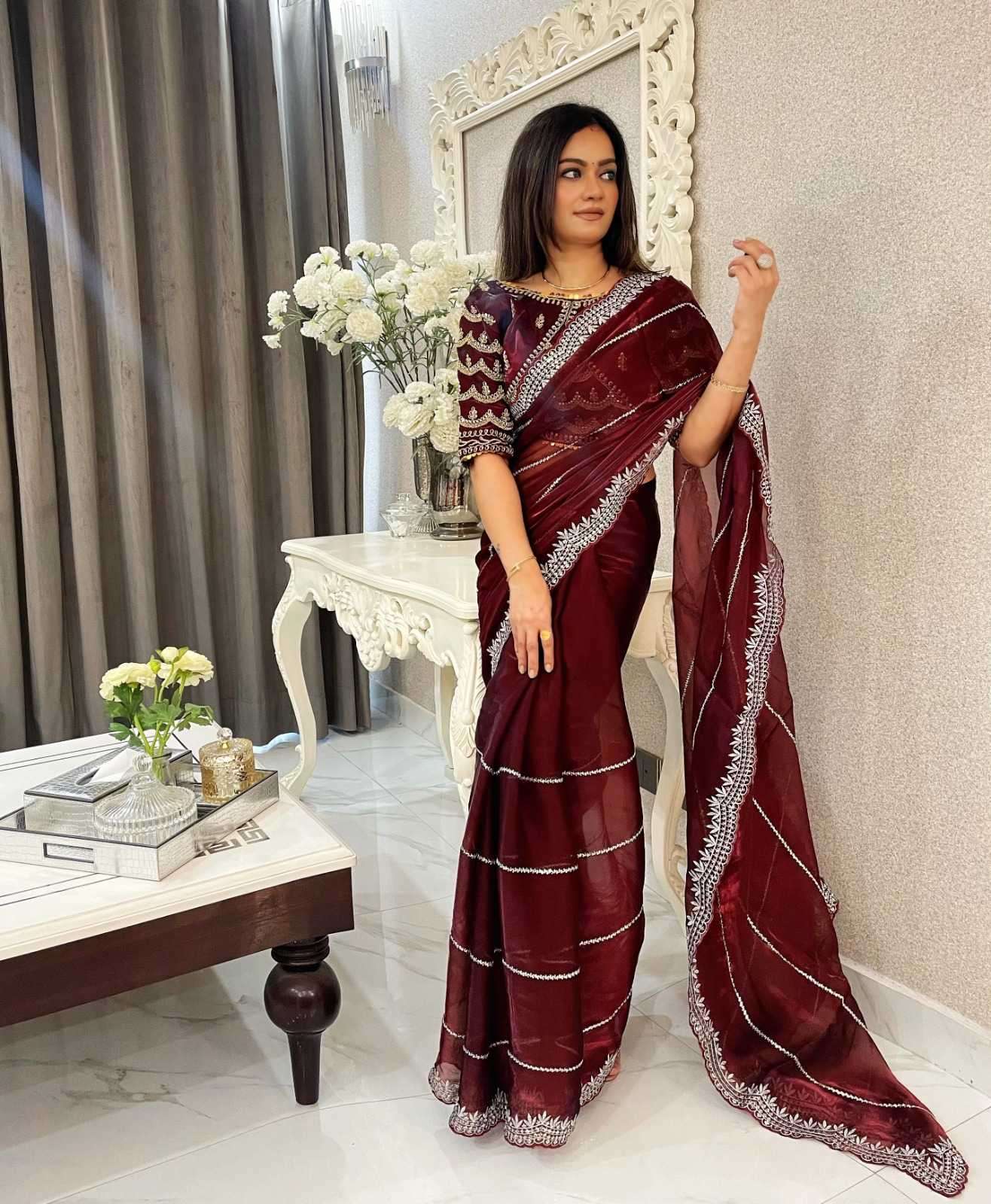 pr kc 829 premium jimmy chu silk traditional wear sequins work saree