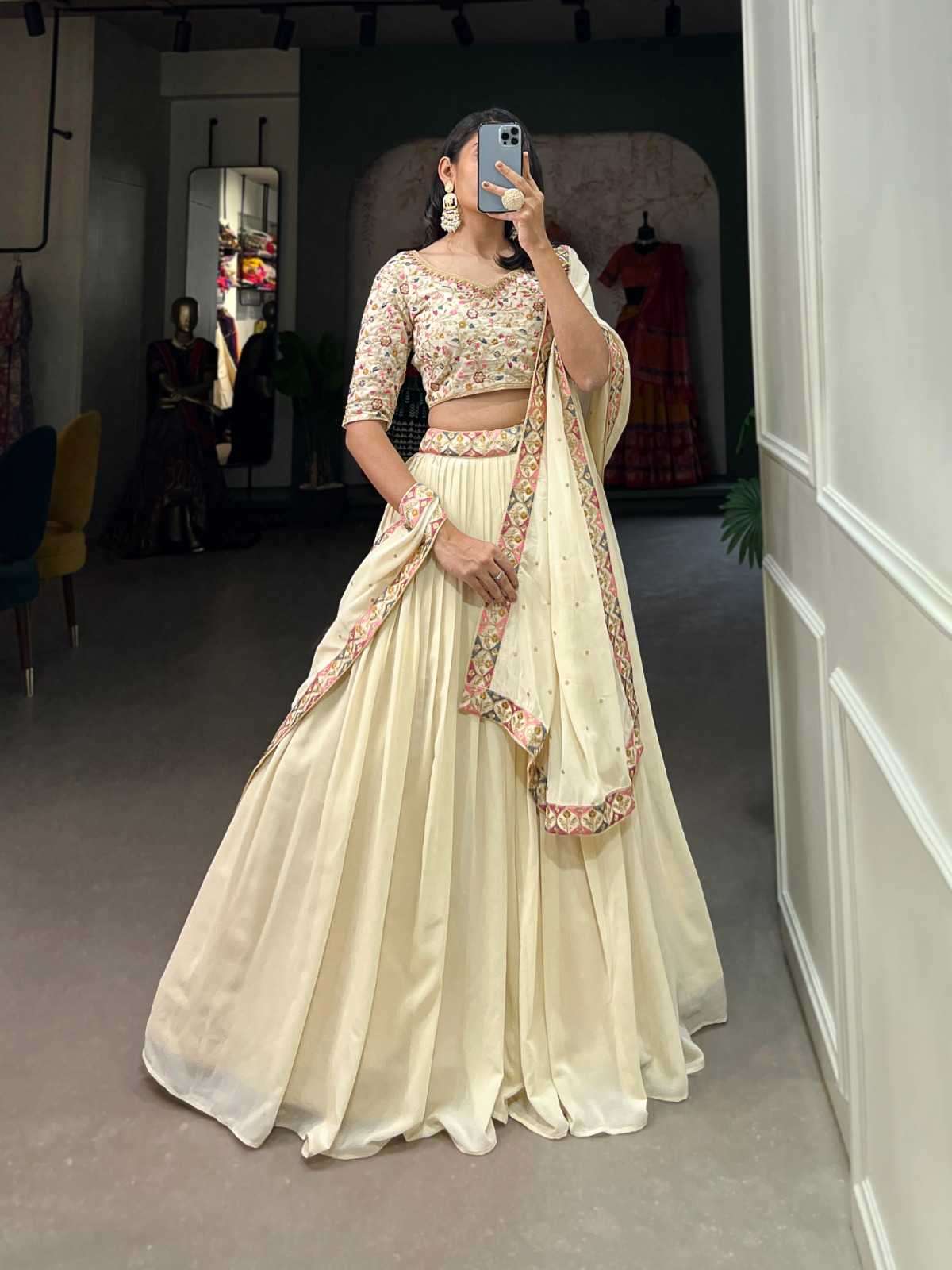 pr lnb1400owt launch georgette hit design thread embroidery work Stitch lehenga 