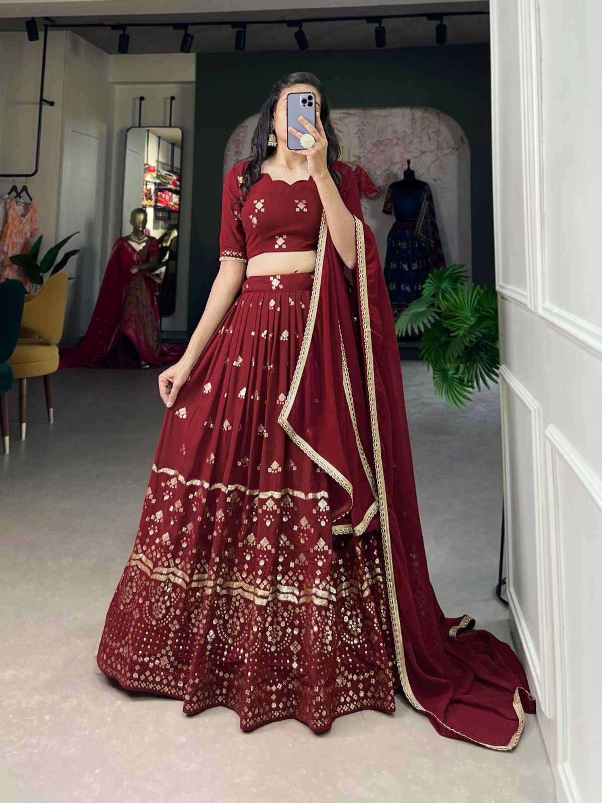 pr lnb1515 georgette sequence work stitch lehenga with unstitch blouse dupatta