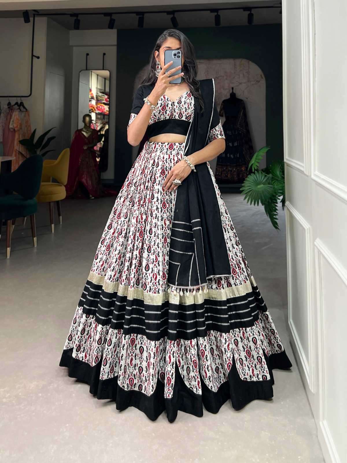pr lnb1609wht navratri special readymade cotton printed lehenga with blouse