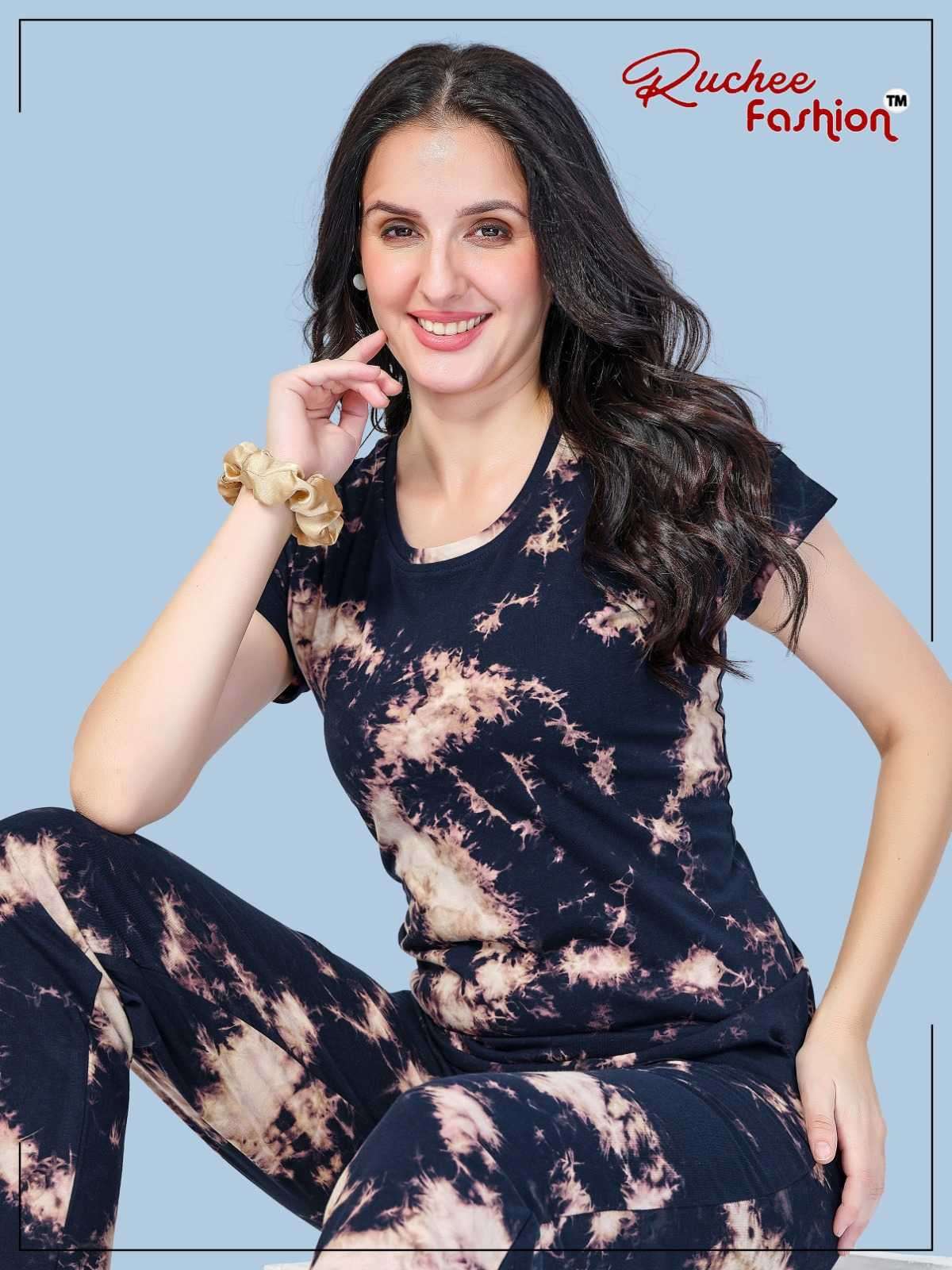 ruchee fashion readymade tie die hosiery stylish round neck night suit