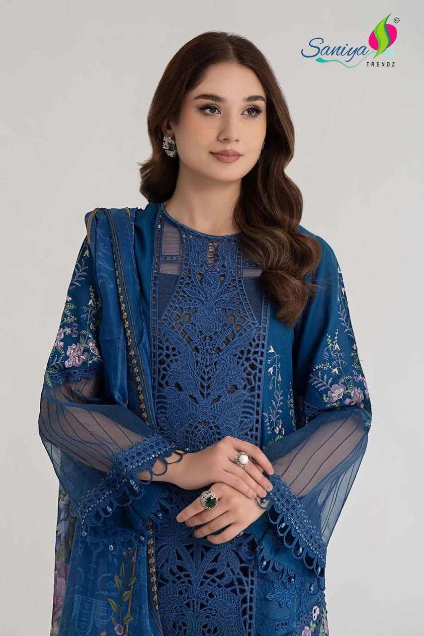 SANIYA TRENDZ MARIA B chikankari vol-24 series 7078 designer cotton suit 