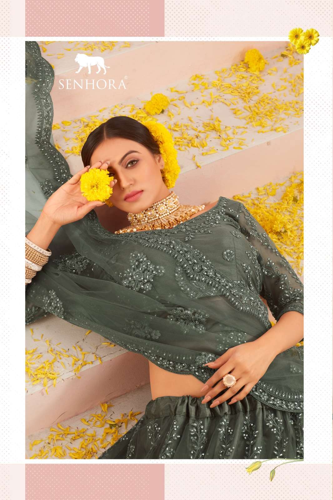 SENHORA designer Heavy Net With Fancy Dori Work lehenga