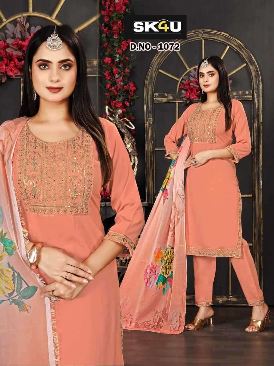 sk4u rayon 62 pik series 1068-1076 Organza readymade suit 