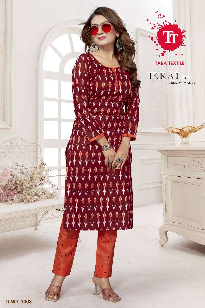 Tara Ikkat Vol-1 series 1001-1008 Pure Cotton kurti with pant