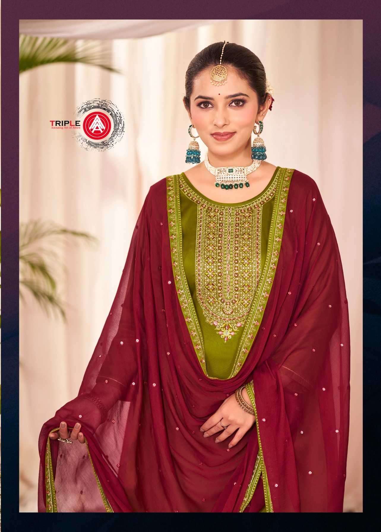 triple a hetvi series 11591-11596  Pure Jam Cotton With Work suit