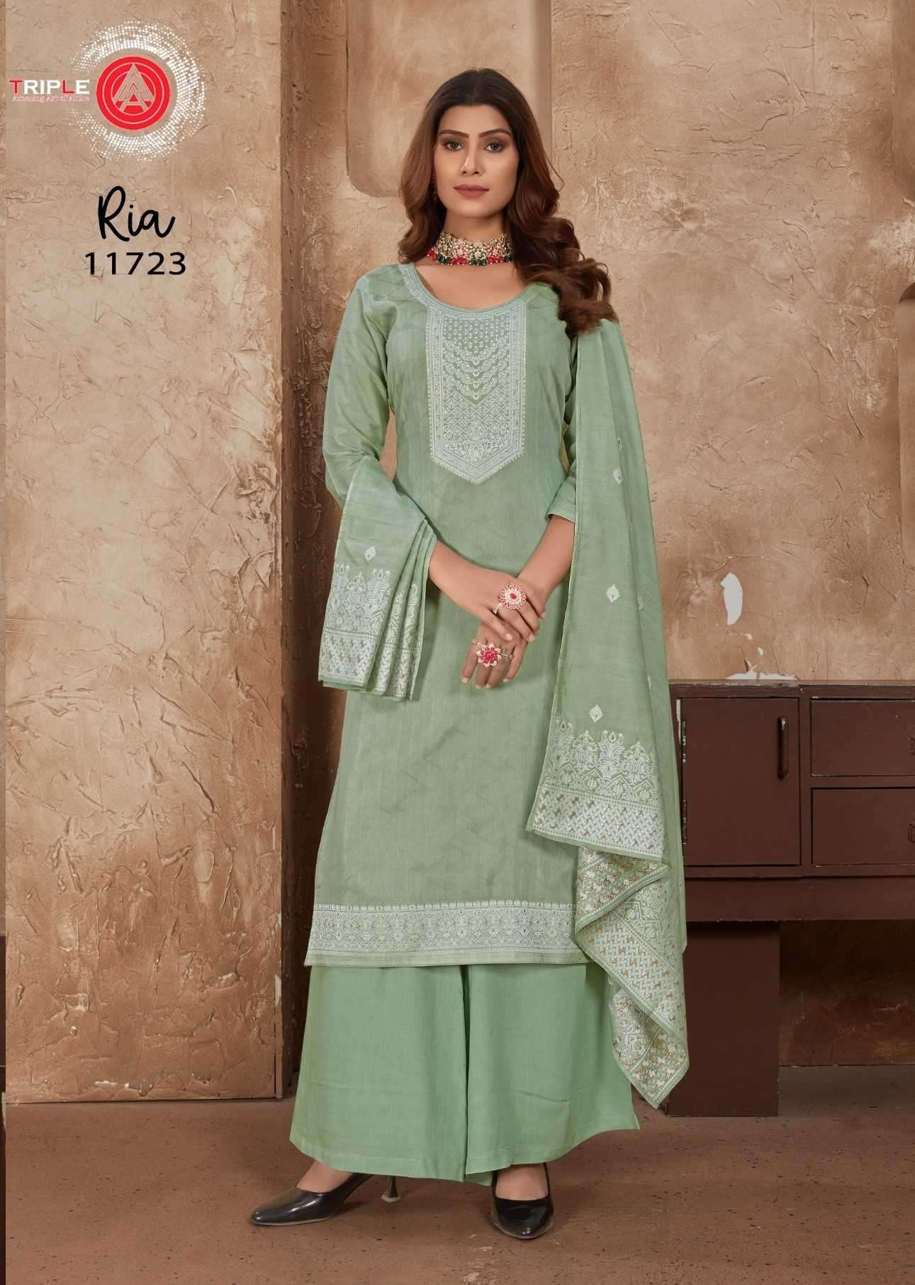 triple a ria series 11721-11726 Pure Muslin Self Weaing suit