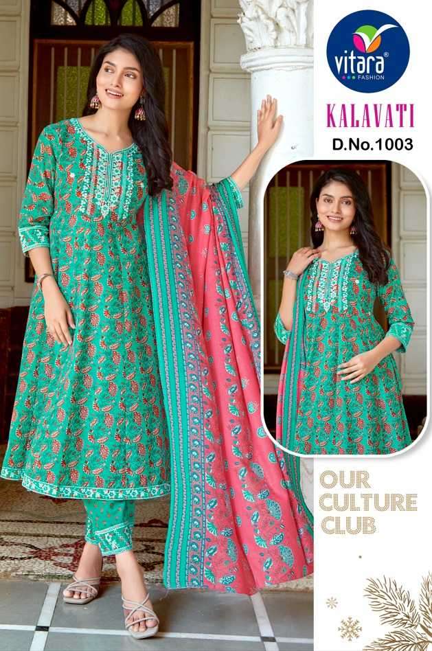 vitara kalavati series 1001-1004 heavy cotton readymade suit 