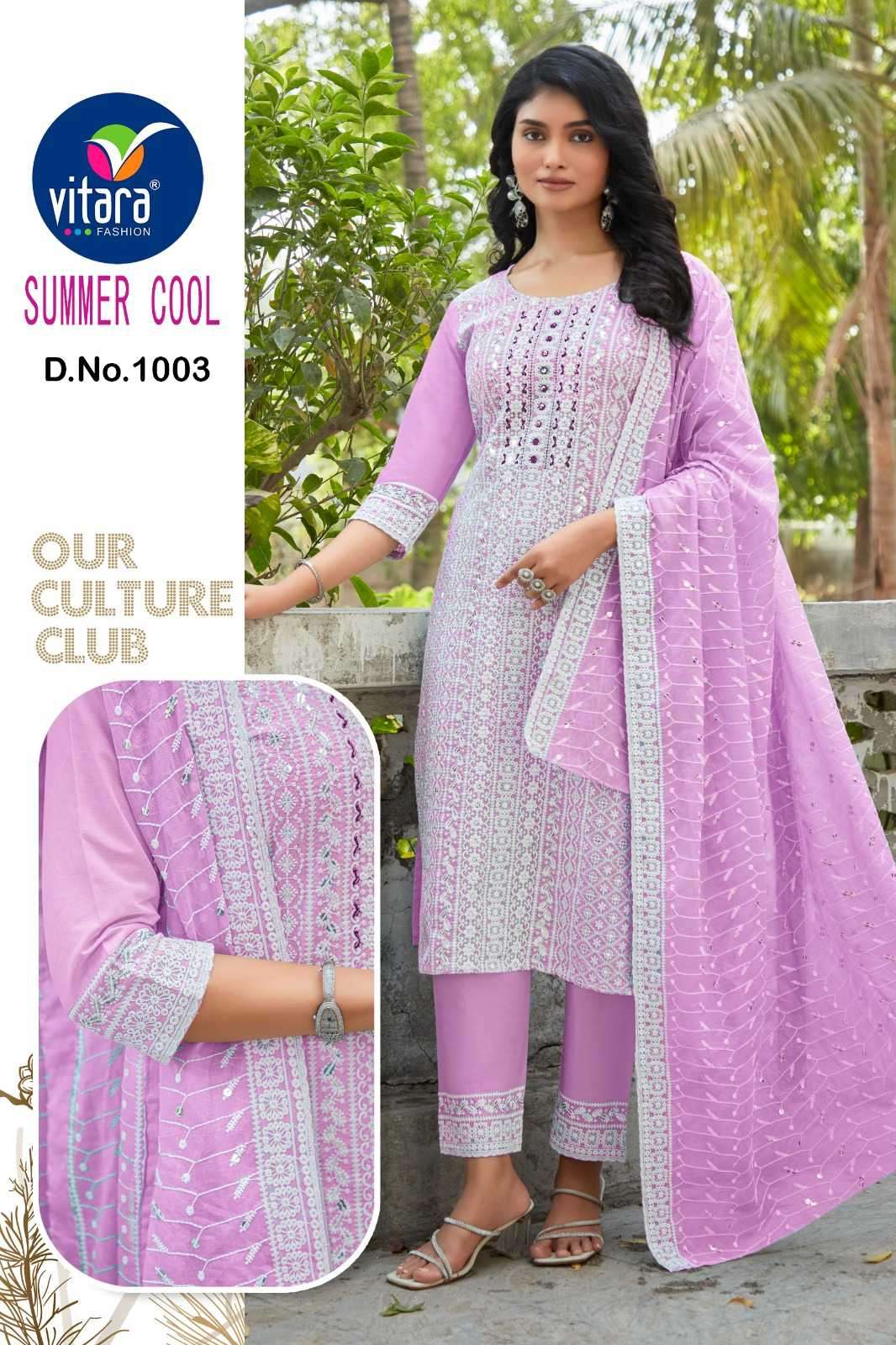 vitara summer cool series 1001-1004 heavy cambric cotton readymade suit 