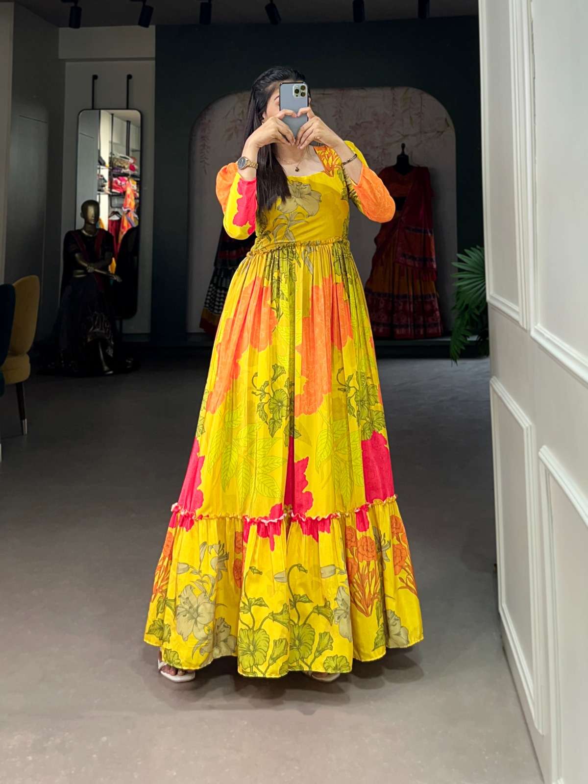 YNF5013YLW designer Silk Crepe gown