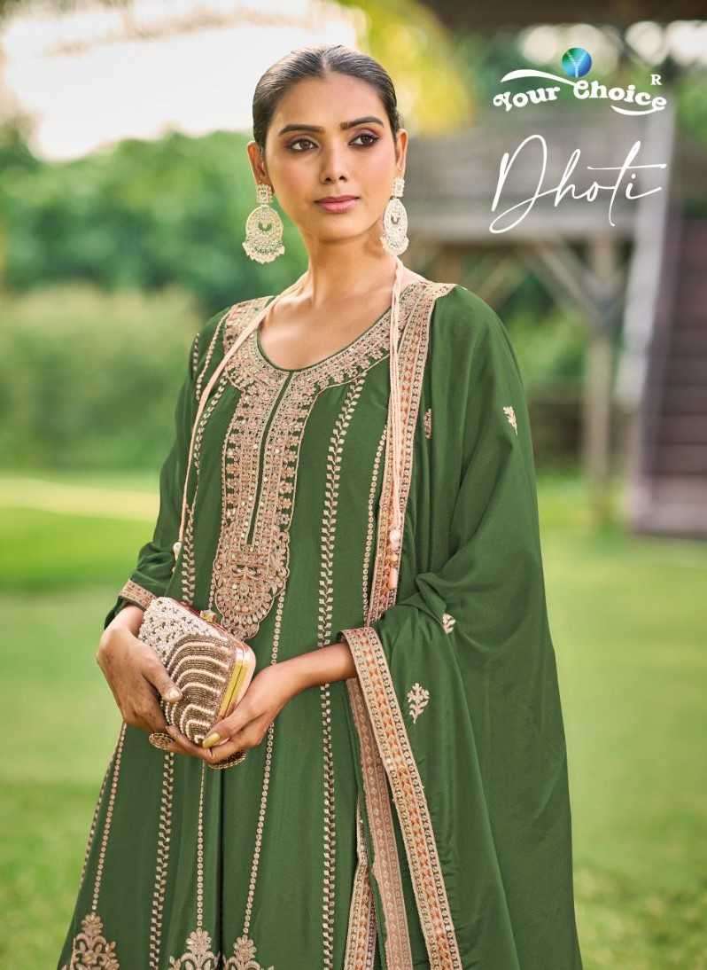 your choice dhoti series 1001-1004 pure Chinon readymade suit 