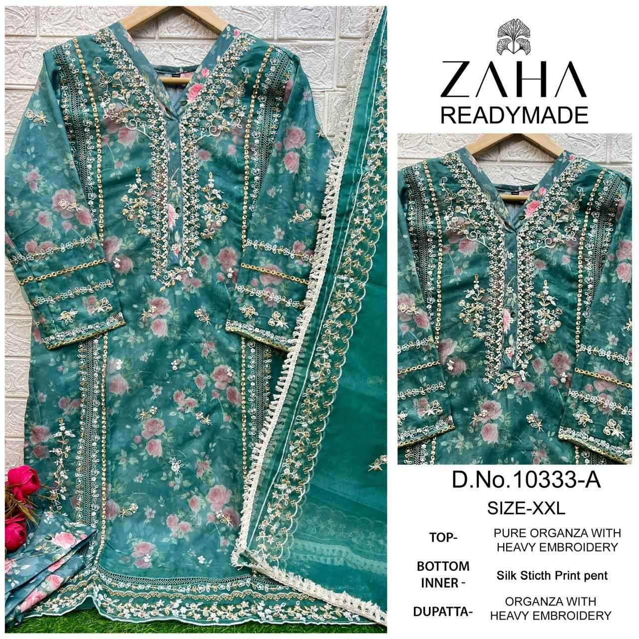 zaha 10333 abcd organza readymade suit 