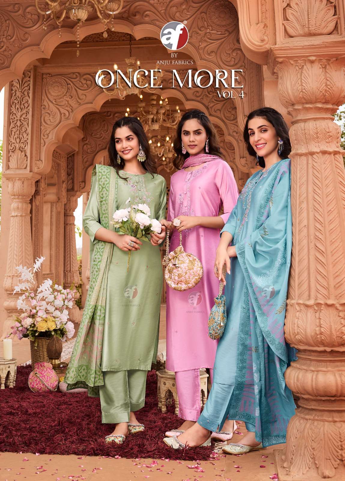anju fab once more vol 4 designer viscose nylon suit 