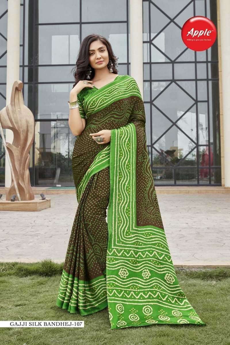 apple gajji silk bandhej series 101-108 japan crape saree