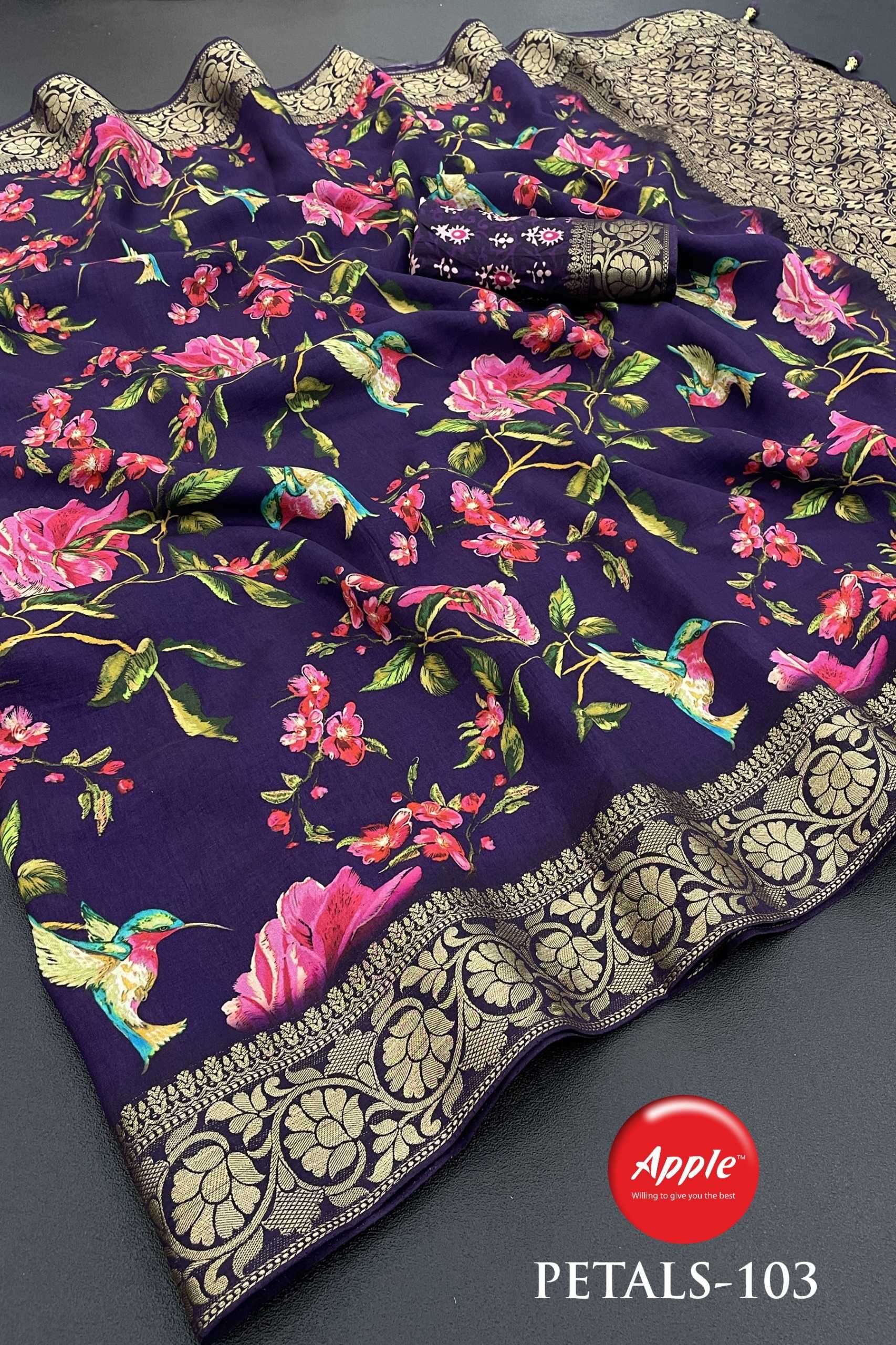 apple petals vol 1 viscose printed saree