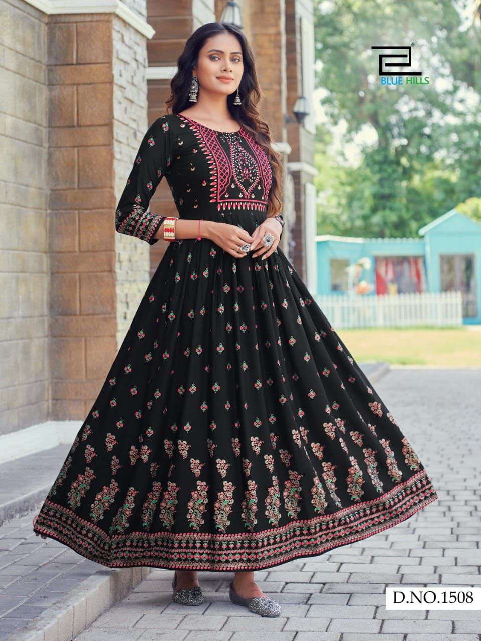 Bela designer 14Kg Heavy Rayon print Long  Printed Gown