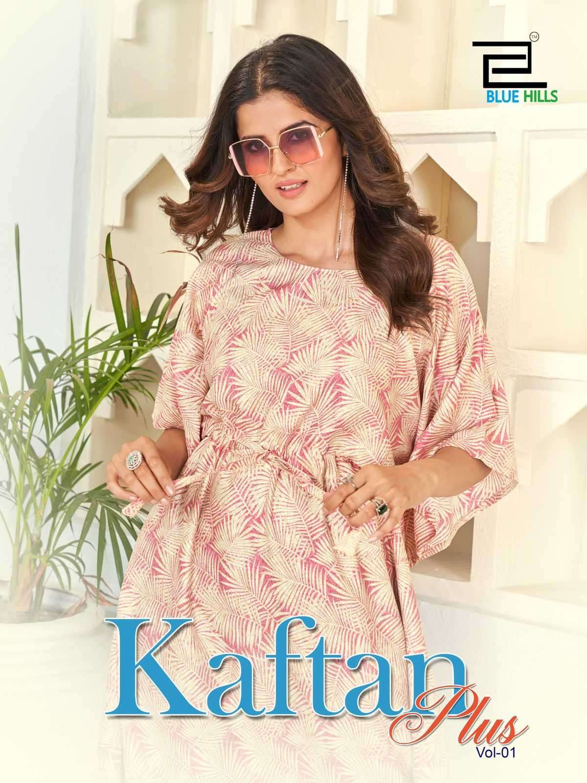 blue hills kaftan plus vol 1 series 1001-1006 heavy Rayon mil print 14 kg kurti