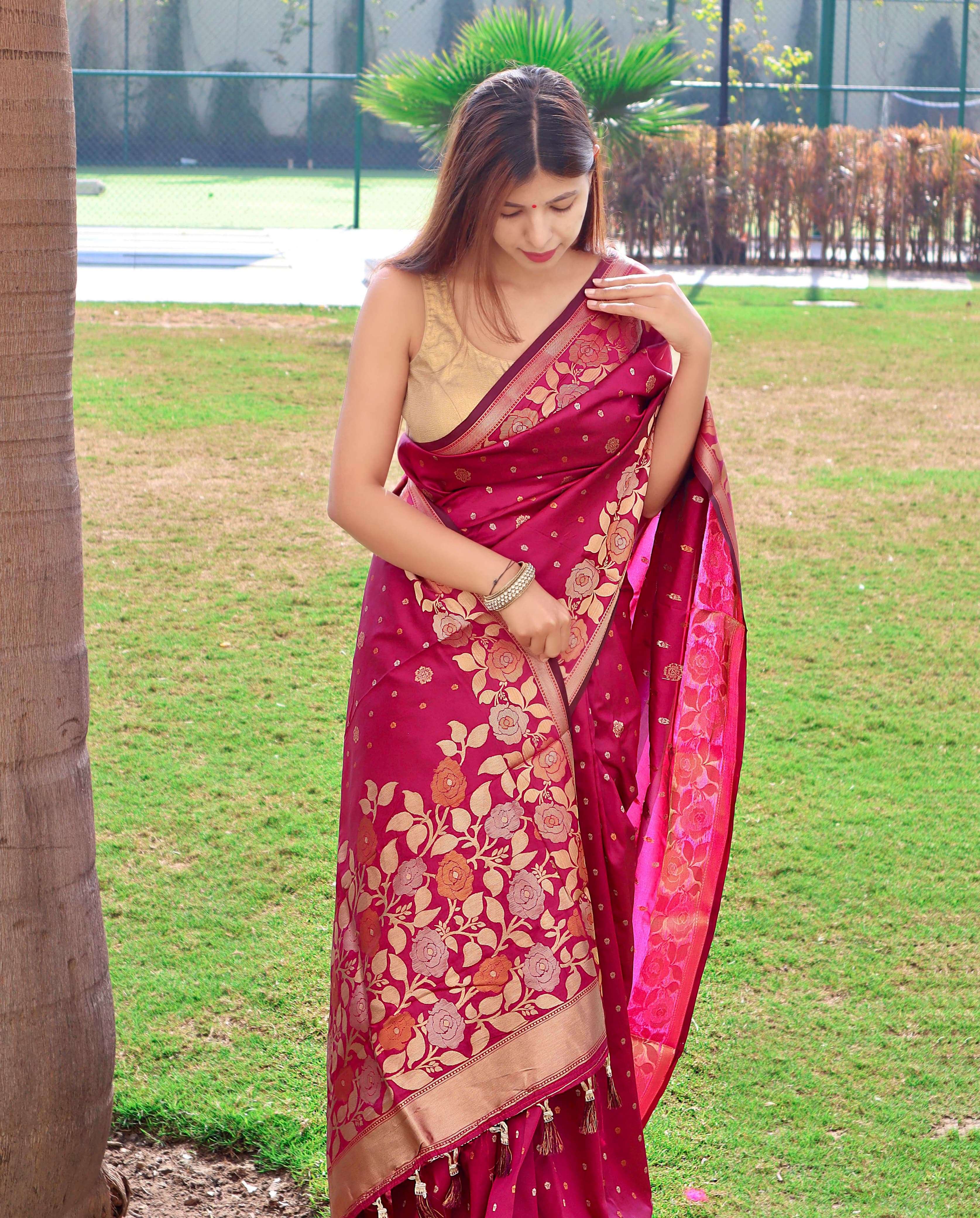 BT-53 SUHANI PURE SOFT  SILK SAREE WITH COPPER AND GOLDEN ZARI 