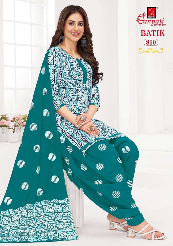 Ganpati Batik Patiyala Vol-8 series 801-815 Pure Cotton suit