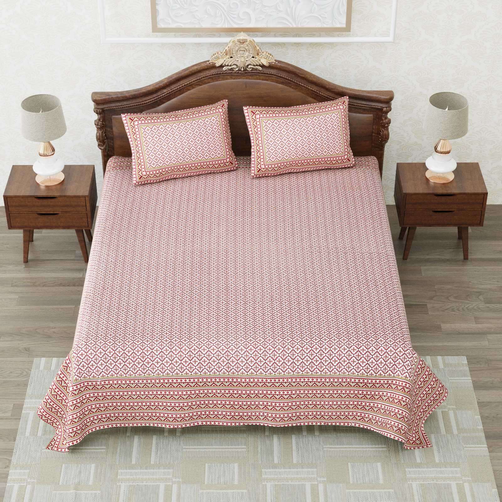 heritage king size cotton new design bedsheet with 2 matching pillow cover