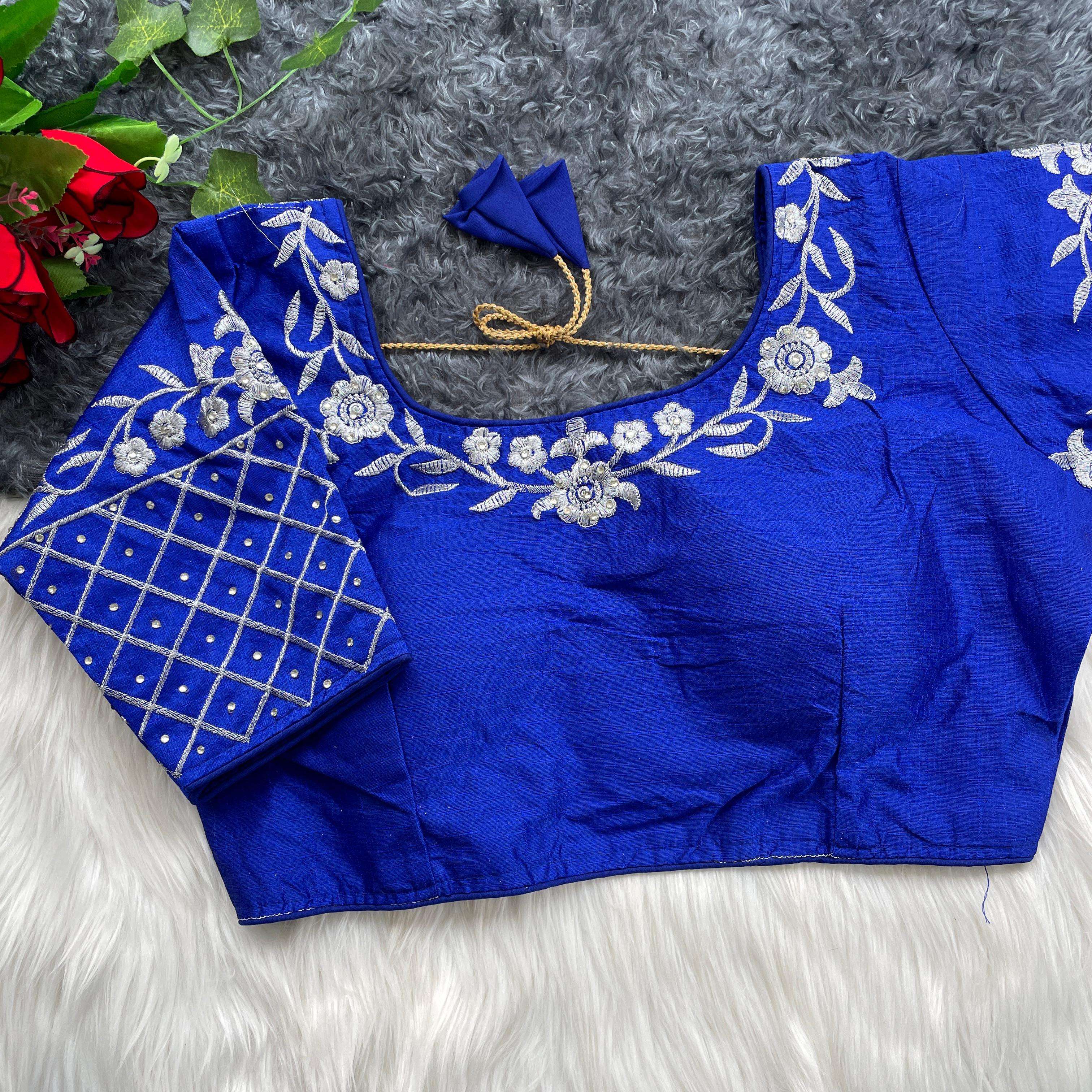 HKS-148 designer fentam silk  Silver zari blouse