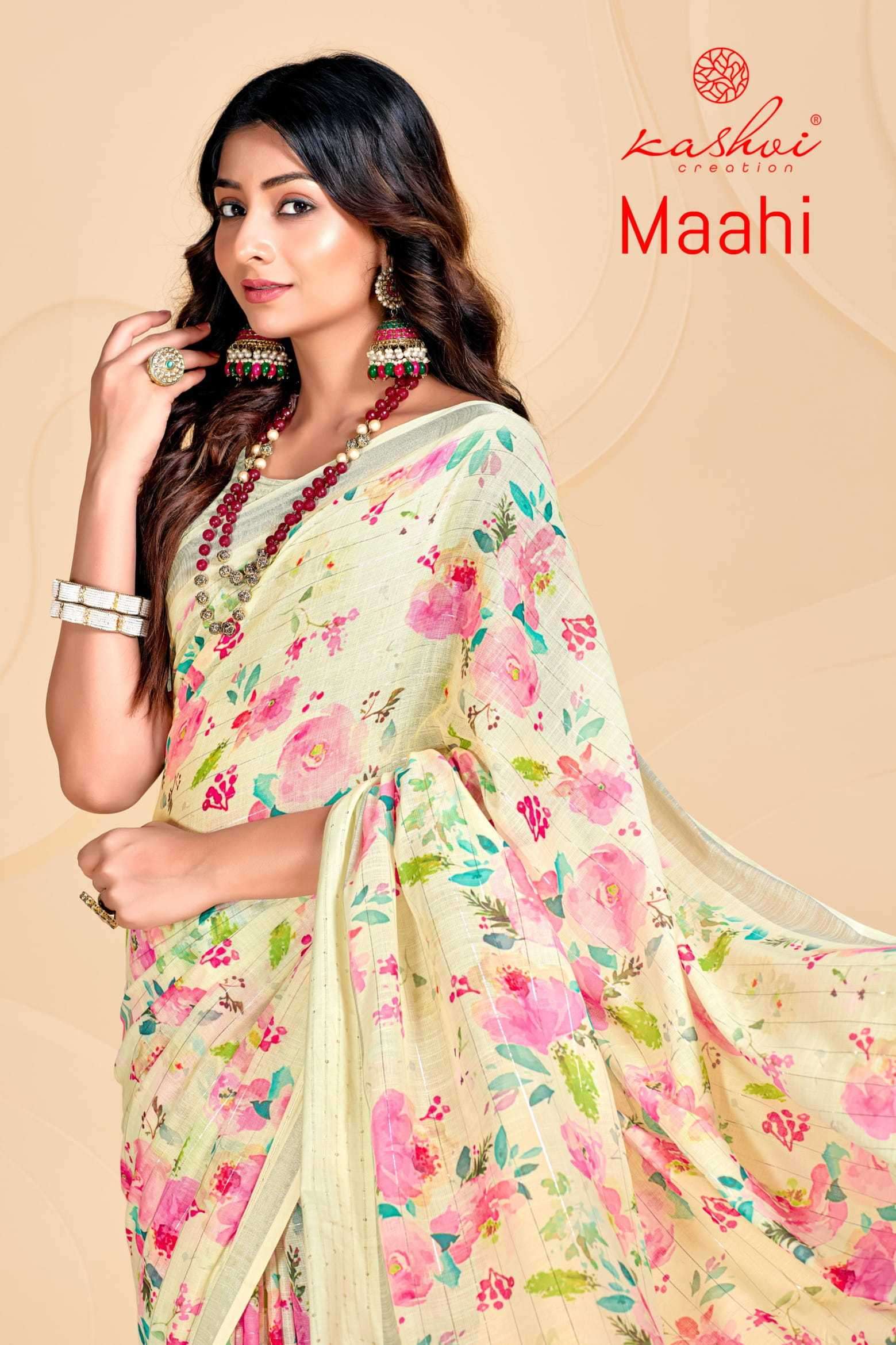 kashvi creation maahi series 1001-1008 linen saree