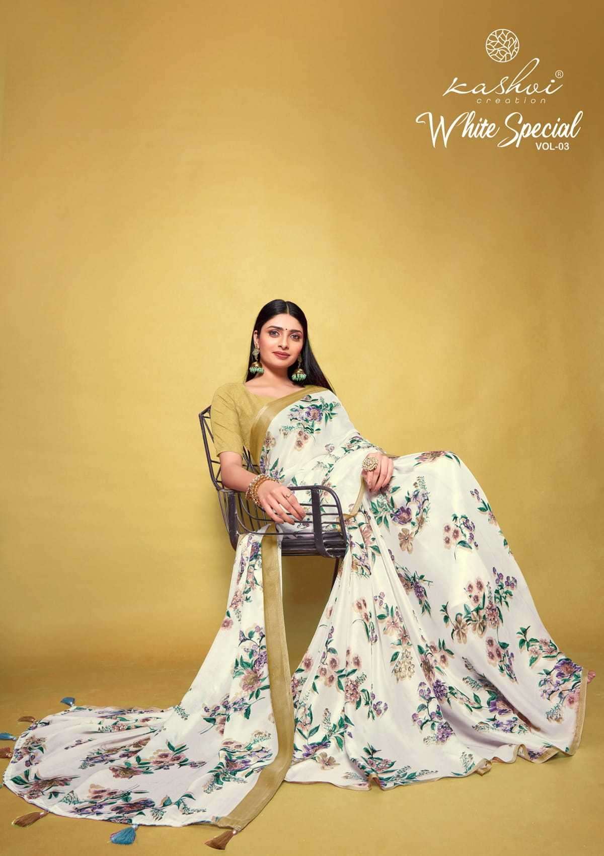 kashvi white special vol 3 series 1001-1008 dull moss saree