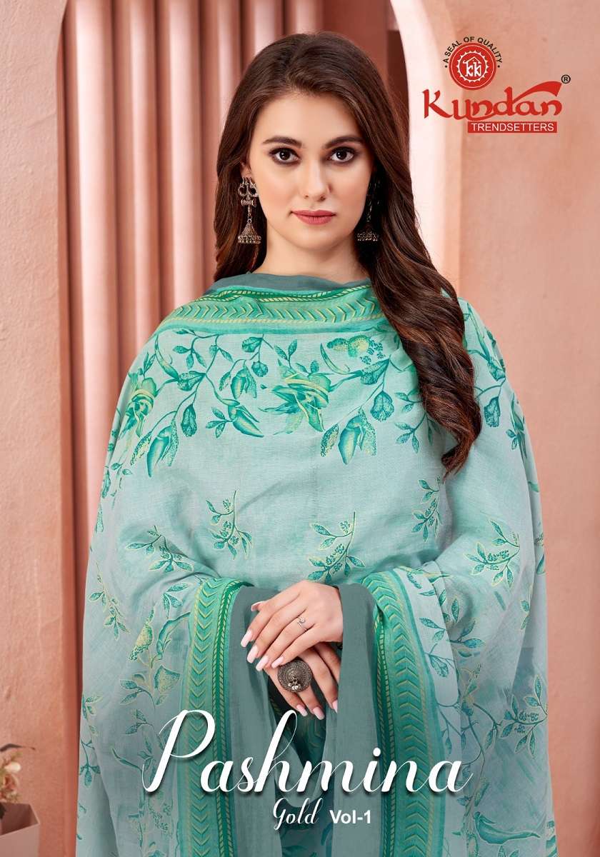 Kundan Pashmina Gold Vol-1 series 1001-1012 Lawn Cambric suit