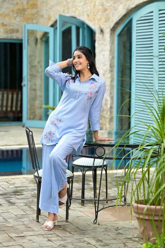 label khoj Rayon  Heavy embroidery co-ord sets