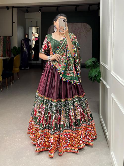 LNB1629BRN Dola Silk patola Print With Gamthi Work saree