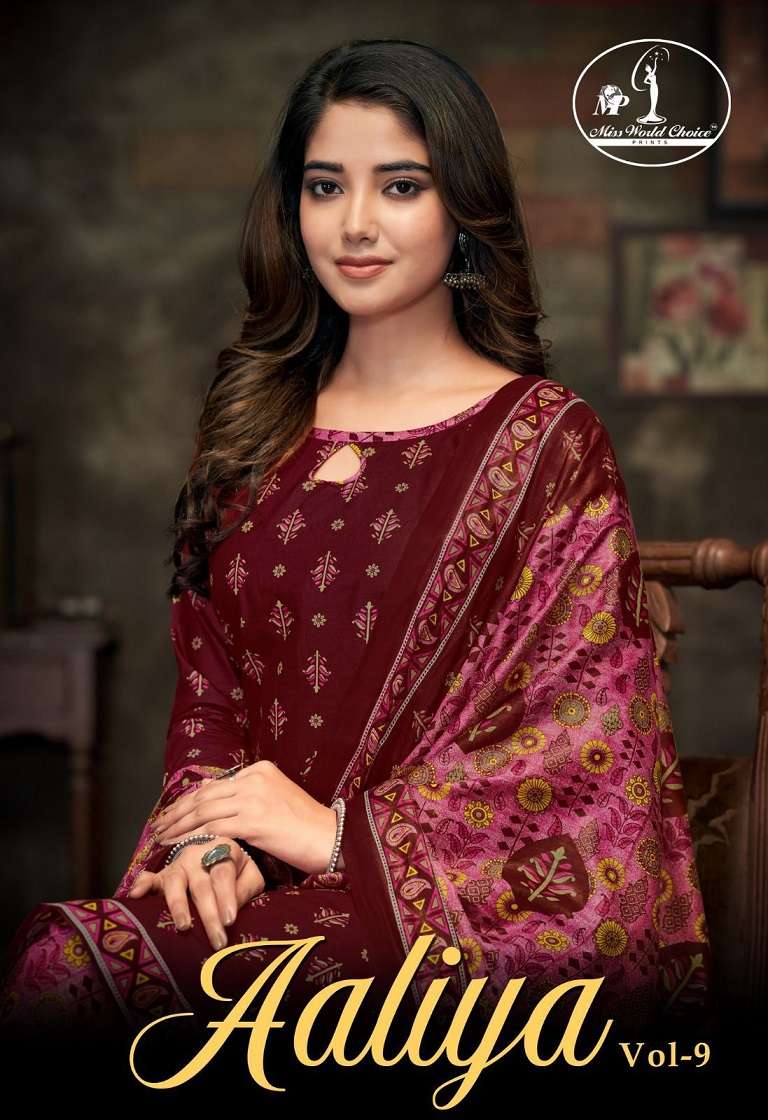 Miss World Aaliya Vol-9 series 9001-9010  Pure Cotton suit