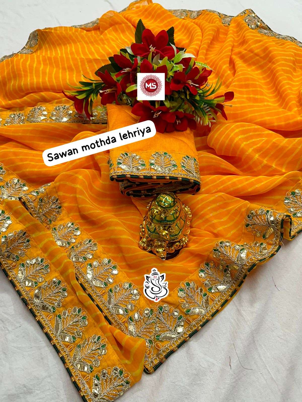 MS Brand 1152 Heavy Georgette mothda LEHERIYA  saree