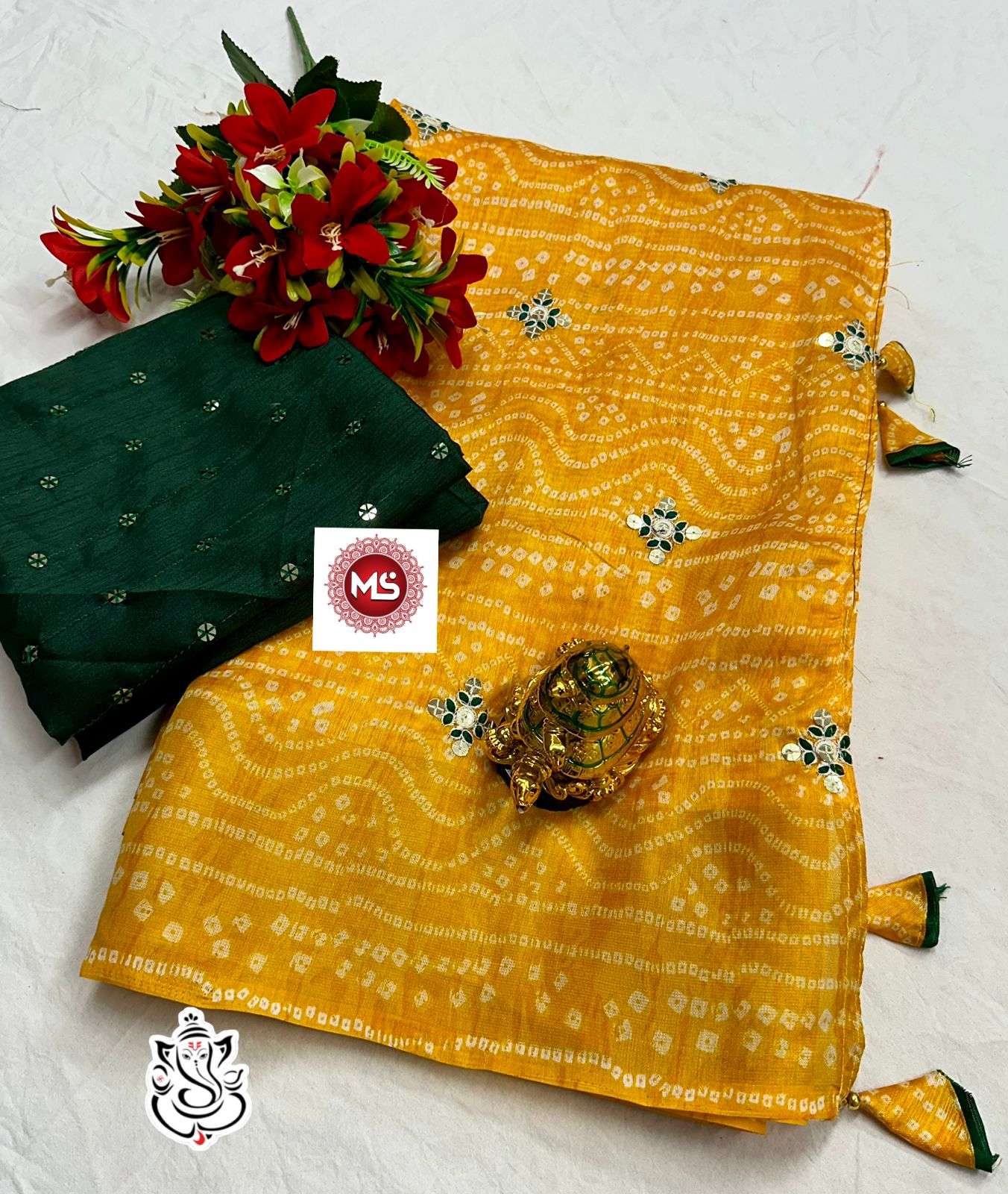 MS BRAND bandhni Crystal fabric in 9mm butta sAREE